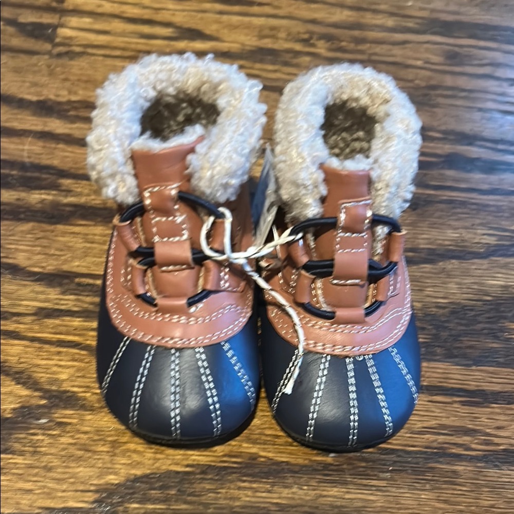 Brown and Navy Duck Boots for Baby